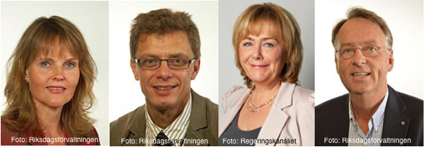 Nina Lundström (FP), Ola Johansson (C), Beatrice Ask (M), Roland Utbult (KD)